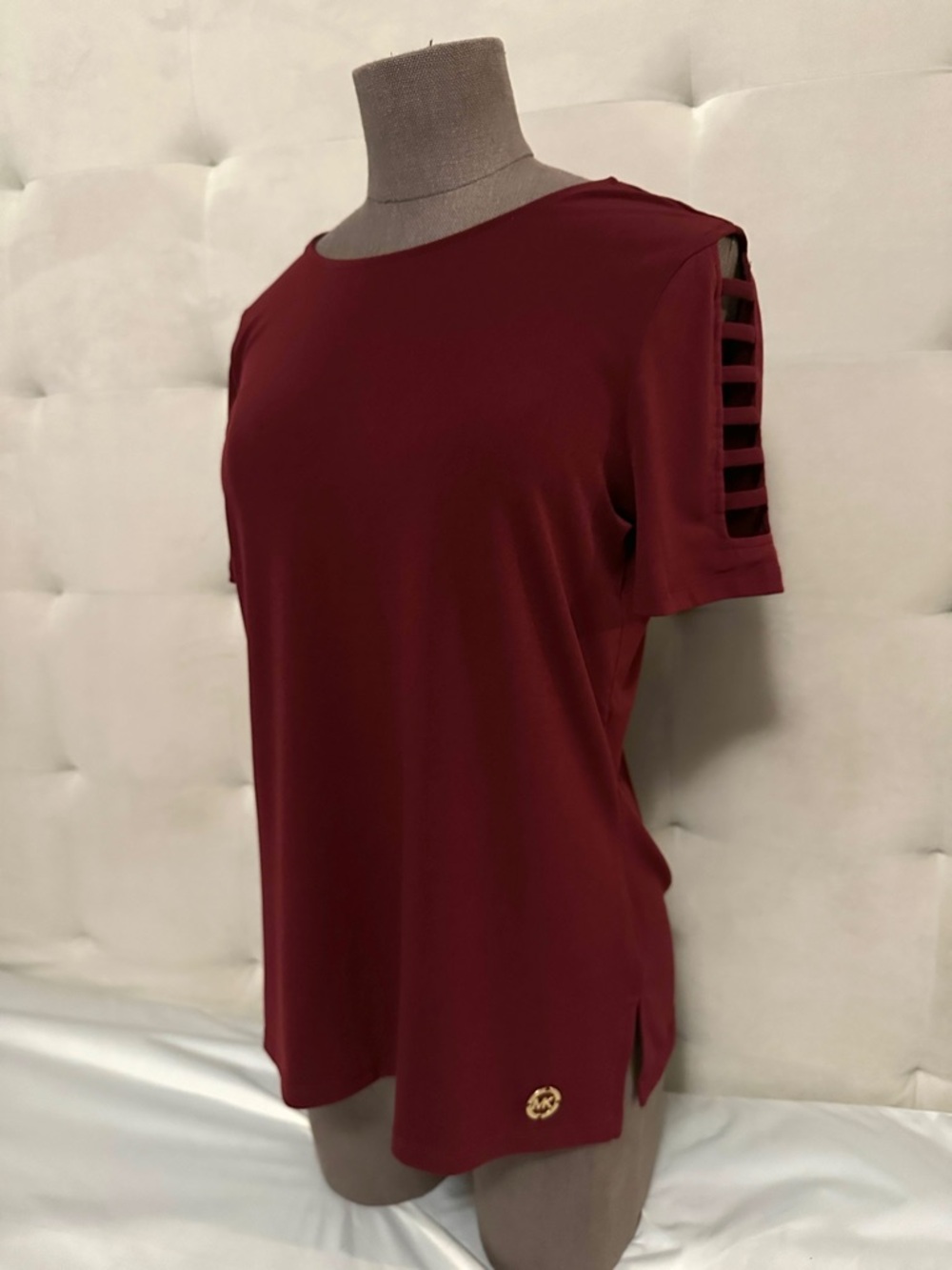 MICHAEL KORS Women's Burgundy Short-Sleeve Top size small
